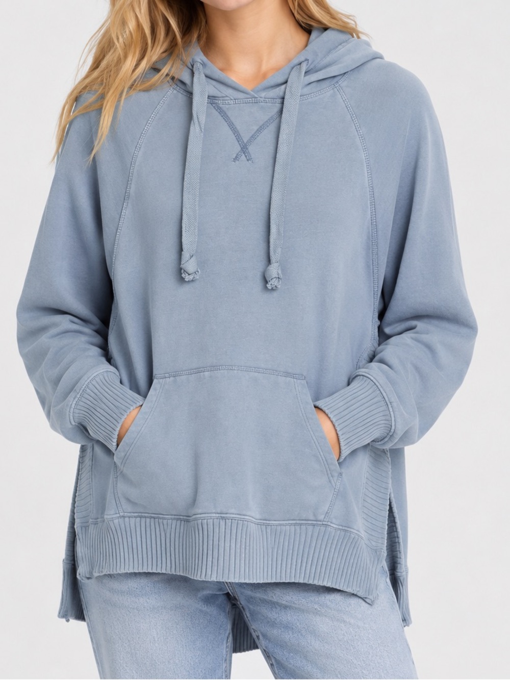 American Eagle Cotton Light Blue Oversized Hoodie Sweatshirt